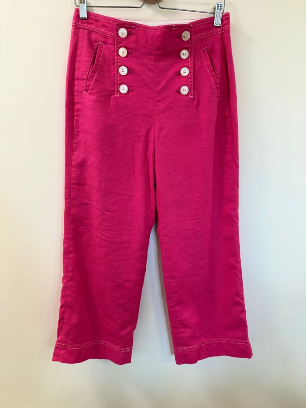 J.Crew Hot Pink Linen Blend Sailor Wide Leg Crop Pants High Rise - Size 6
